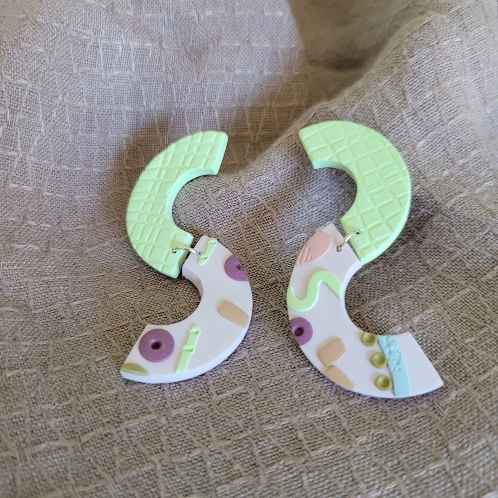 Handmade Polymer Earrings Pastel Retro Statement - Picture 2 of 6
